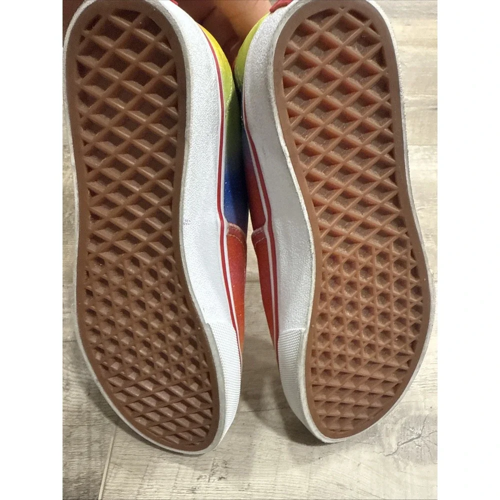 Vans Authentic Rainbow/Glitter Red/Blue/Yellow Girls Kids‎ Sz 2 Needs Laces